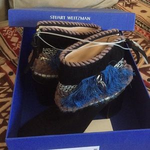 Brand new Stuart Weitzman leather and wool booties